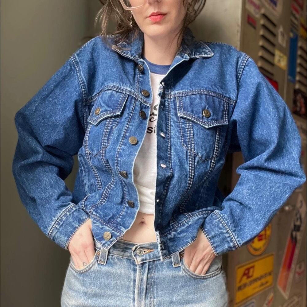 Vintage 90s Denim Jacket | Made in USA | Contrast Stitch Trucker Style | M